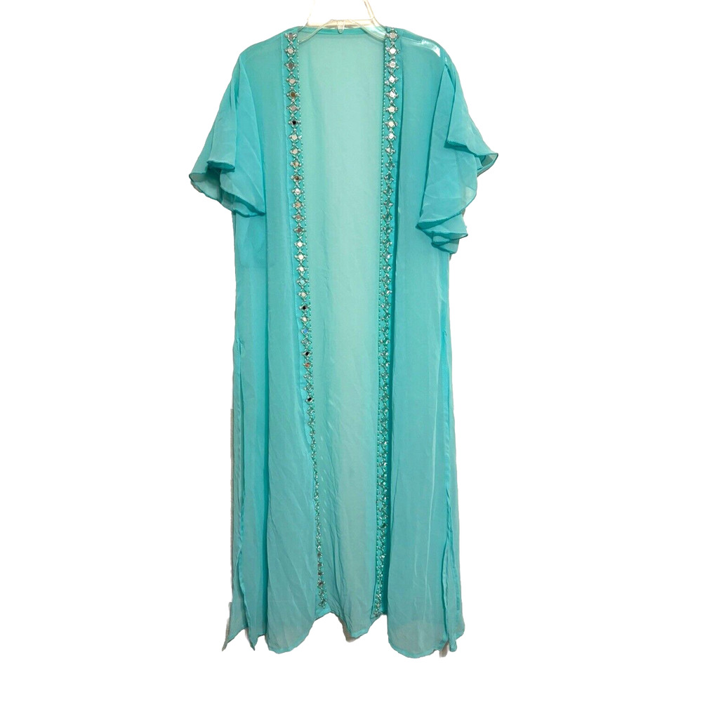Chiffon Kimono Maxi Sheer Robe Cover Up Ruffled Short Sleeve Halloween Costume M